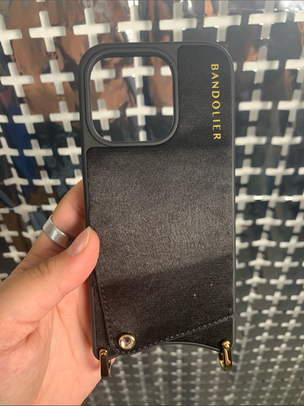 Bandolier Black iPhone 15 Pro Case with Gold Logo & Hardware